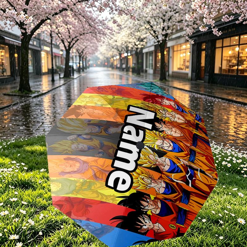Custom Name Personalized DRAGON BALL Print Umbrella, Auto Open Close, 8‑Rib Sturdy Frame, Commute Camping Hiking Use, Birthday Gift