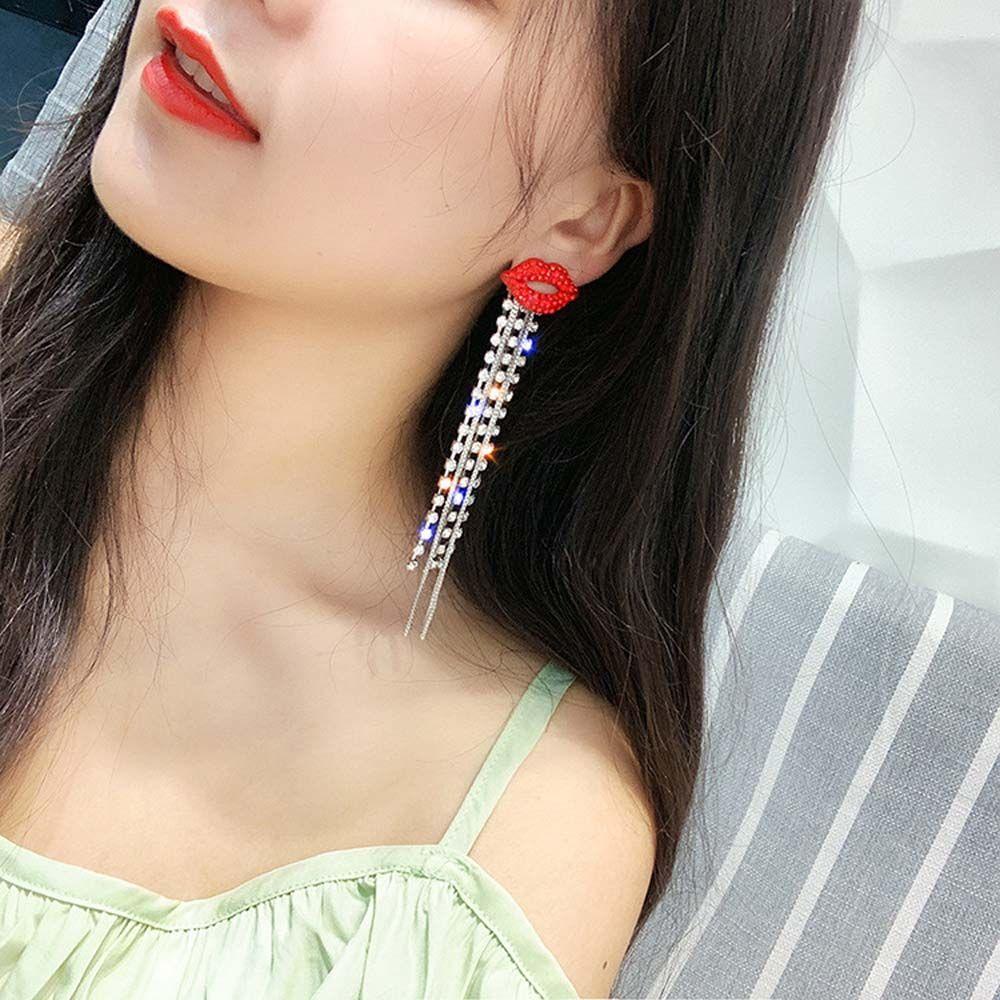 Tassel Red Lips Accessories Mouth Gift For Women Dangle Earring Stud Earrings Jewelry Drop Earrings