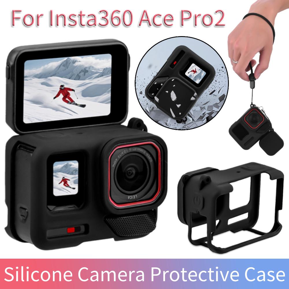 1-5Set Silicone Camera Case with Lens Cap Cover For Insta360 Ace Pro2 Rubber Camera Shell Anti-Scratch Sports Camera Accessories