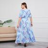 Summer Women's Dress Short Sleeve High Waist V-neck MIDI Dress Plus Size Temperament Printed Sexy Dress