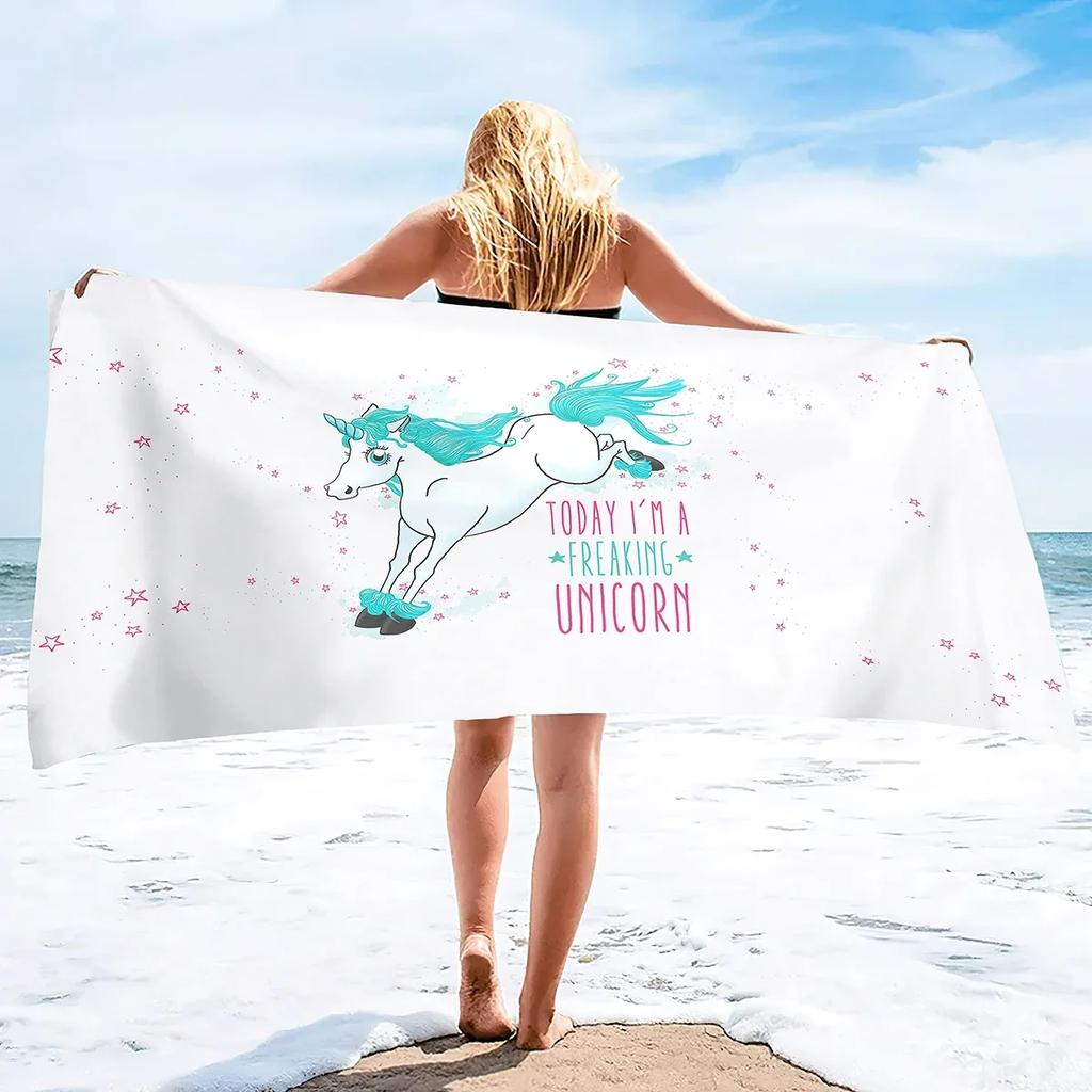 Unicorn Microfiber Beach Towel,Summer Rainbow Quick Dry Beach Blanket Oversized Cute Sand Proof Bath Towels for Girls Travel