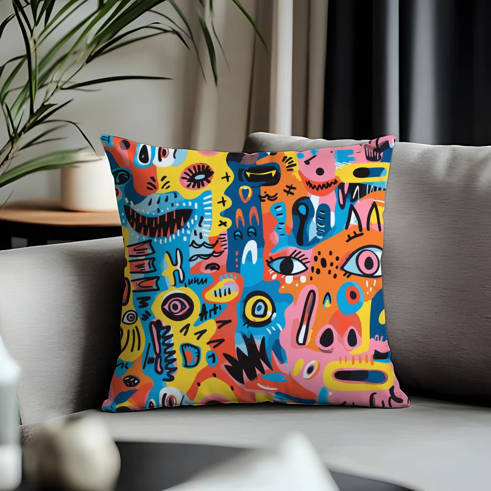 Hot AAbstract Facesful Cushion Cover Antidustmite Pillowcase Invisible Zipper Silky Short Plush Sofa Cushion Cover