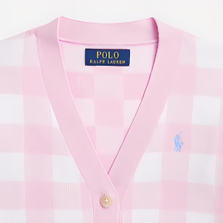 Polo Ralph Lauren Sweater Ss24 Plaid Print V-Neck Long Sleeve Knit Kids sweater Pink CWPOSWEG6820443-650