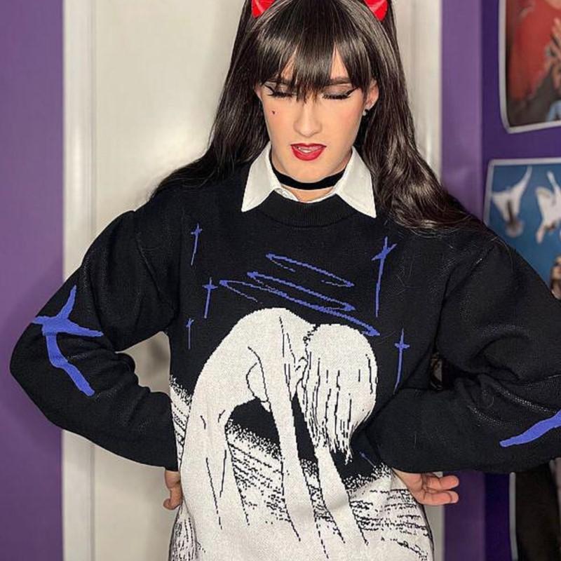 Kawaii Autumn Winter Crew Neck Sweater Gothic Top High Street Retro Fashion Aesthetic Trend Y2K Clothing