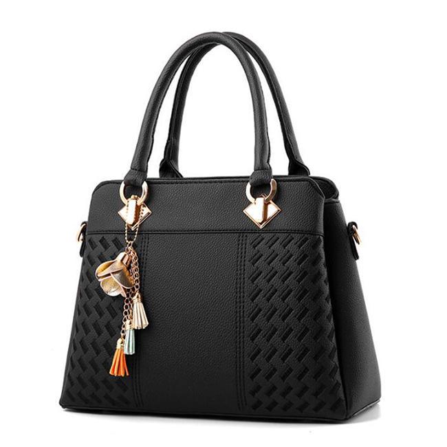 Damen-Handtaschen aus Leder mit Quaste und Stickerei, Schultertasche mit Tragegriff oben
