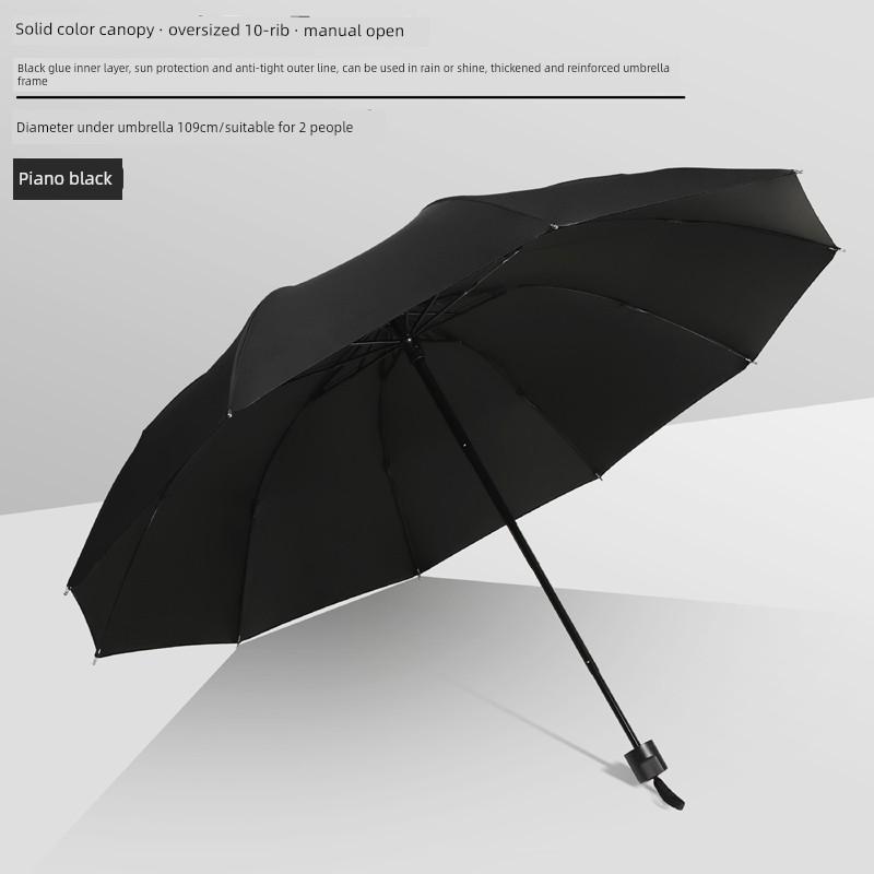 Large Thickened Windproof Reinforced Umbrella for Heavy Rain with Logo, Foldable Dual-Use Black Coating for Sun Protection and Uv Protection