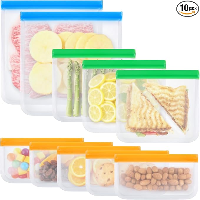 

Reusable sandwich bags, food storage bags, leak-proof freezer bags, 10-pack