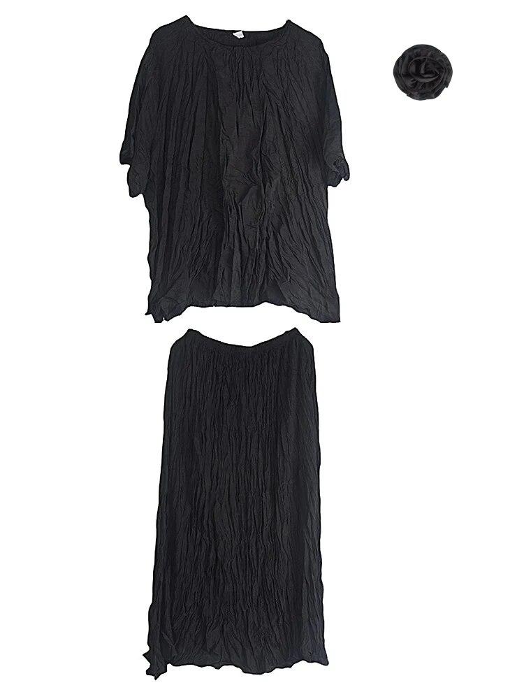 Xitao Dvoudílná souprava s kulatým výstřihem, polorukáv, jednobarevná souprava sukně A-line LYD1836