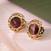 Stainless Steel Flower Earrings Oblate Shape Round Earrings Fashion Opal Earrings  Party