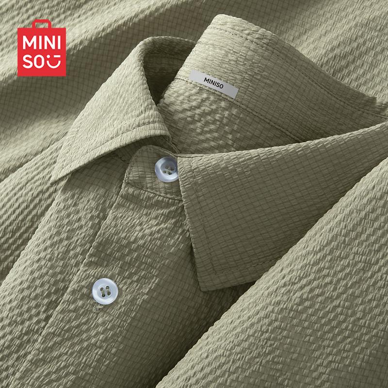 MINISO Men's Summer Textured Bubble Gauze Cuban Collar Shirt