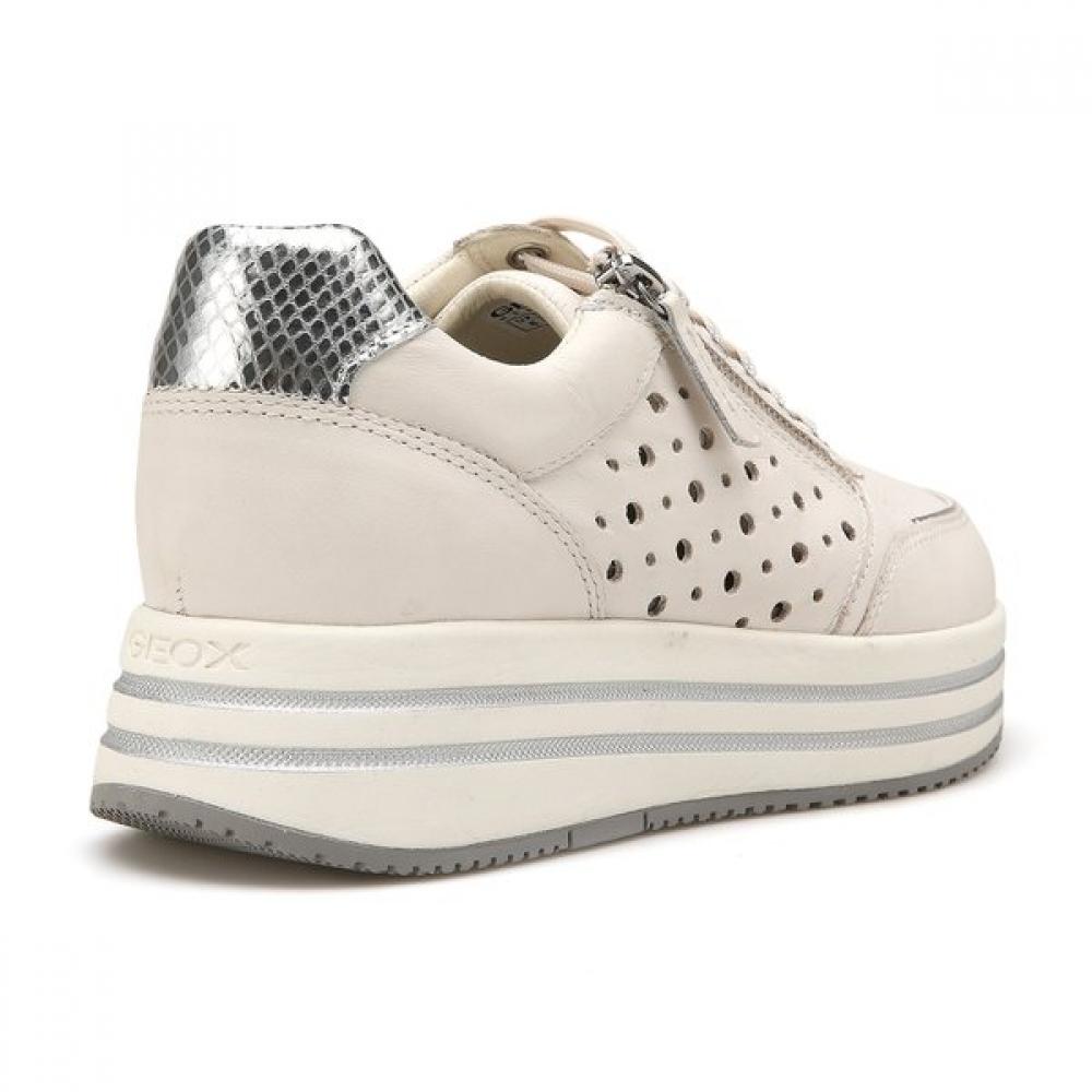 Geox Women Comfort Height Increasing Sneakers W1x25qh3s91 White Silver