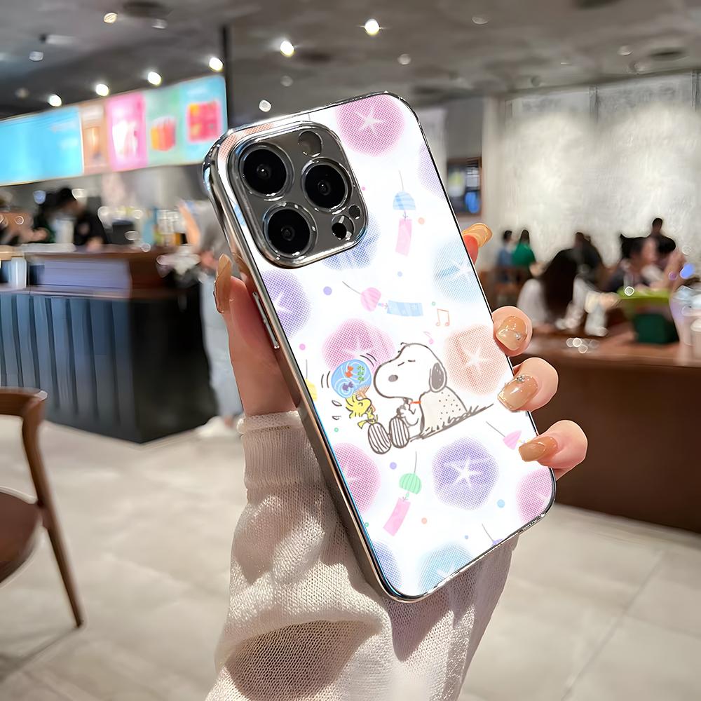 Cute Cartoon S-SnoopyS Phone Case For IPhone 17 Pro Max 15 Pro 16 14 Plus 12 13 Mini 11 Pro Shockproof Electroplated Glass Cove