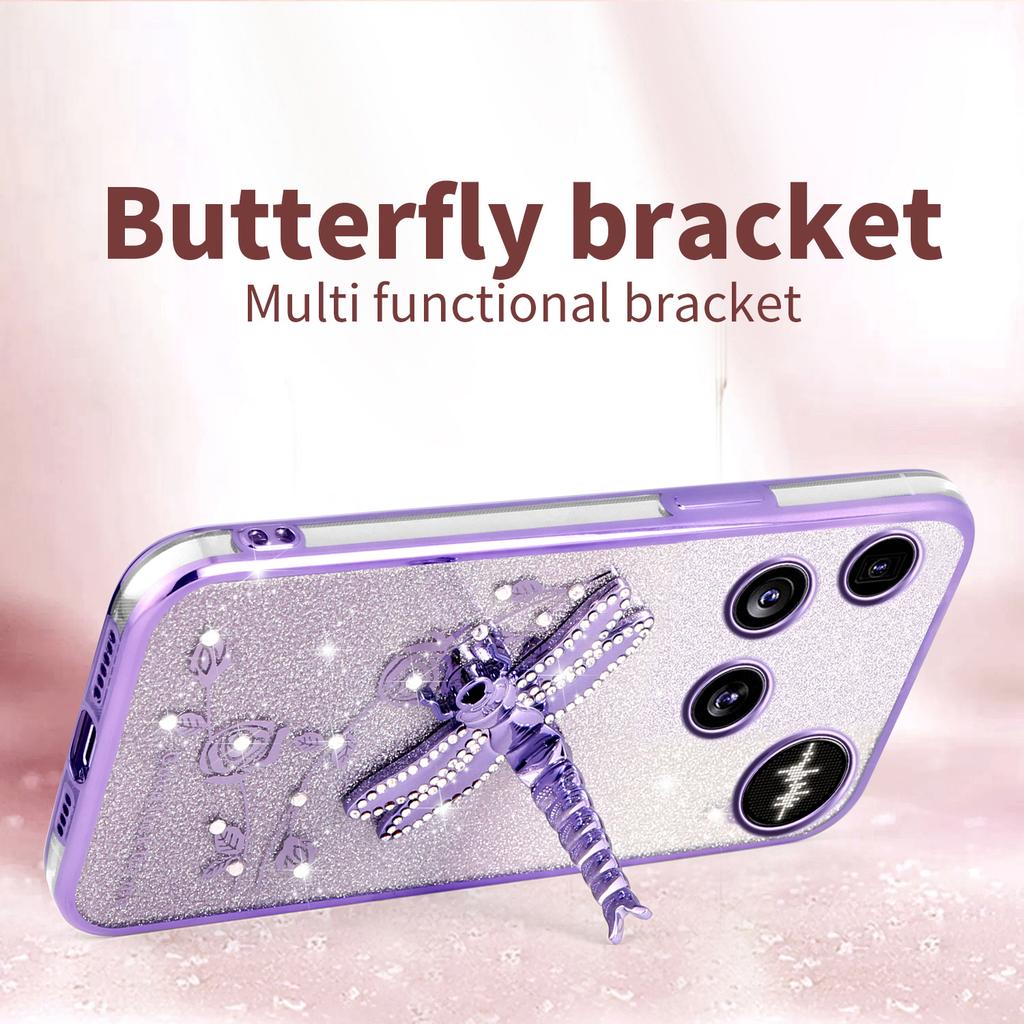 For Nothing Phone (3) 5G Case Dragonfly Kickstand TPU Flowers Glitter Phone Cover