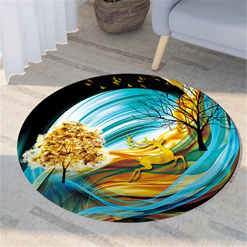 Nordic Flora and Fauna Geometric Printing Pattern Circular Carpet Home Living Room Sofa Bedroom Floor Decoration Carpet