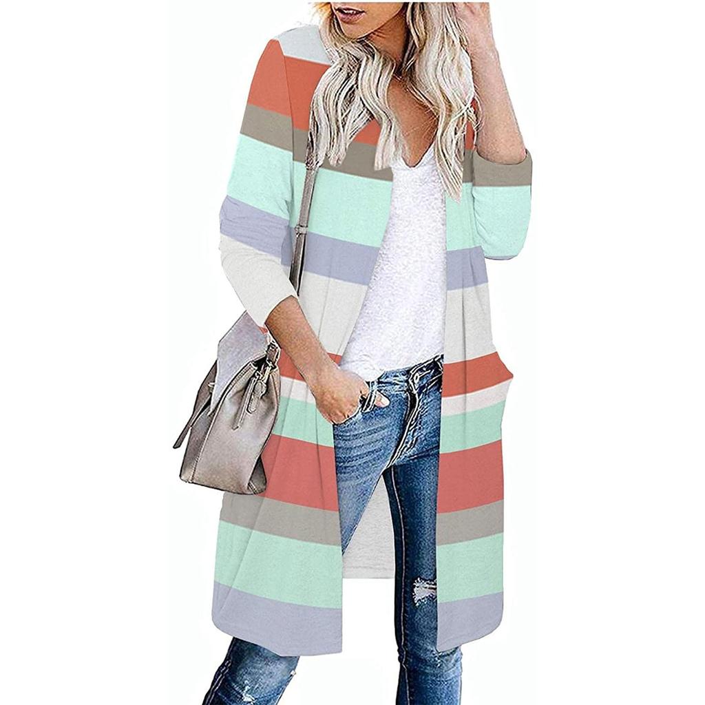 Mote Kvinner Casual Striper Lappverk Langermet Cardigan Bluse Topper