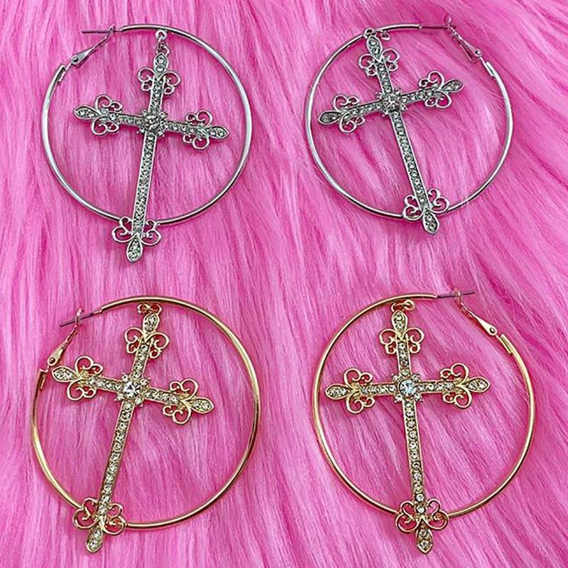 Vintage Gotyckie Kolczyki Koła z Cyrkoniami, Kolczyki dla Kobiet na Święta i na Co Dzień