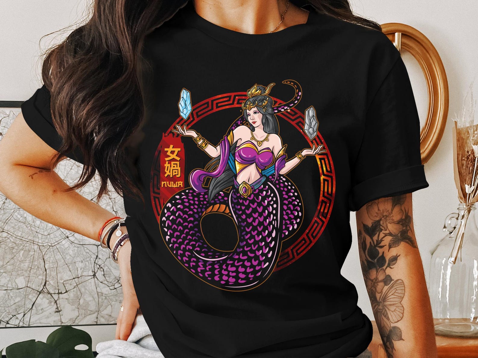 Nu Wa Mother Goddess Chinese Mythology T-Shirt, Chinese Gods Artwork Tee, Chinese Folk Religion Graphic Design Shirt S