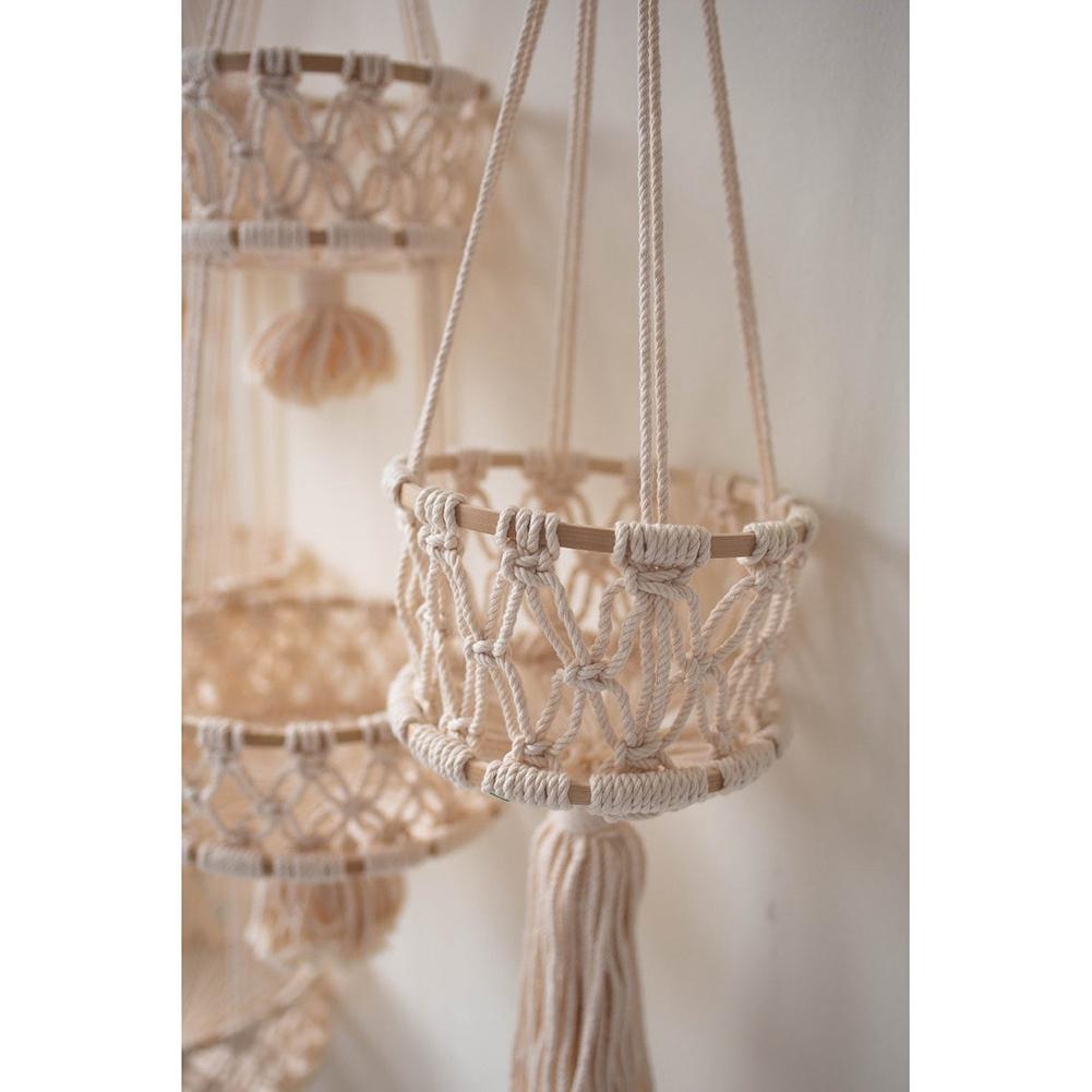Hanging Basket Macrame Fruit Storage Container Organizer Cotton Rope Hanging Plant Pot For Home Decor