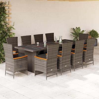 Vidaxl 11-Cz. Garden Furniture Set, With Cushions, Grey PE Rattan