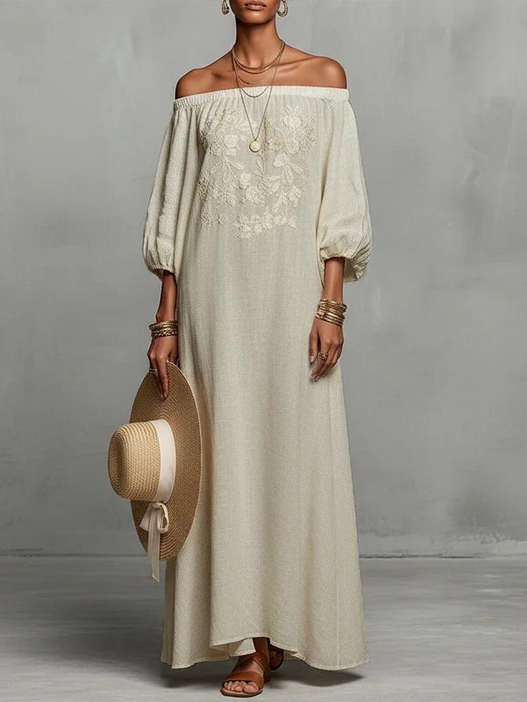 2026 Independence Station Elegant Floral Off-Shoulder Dress Vacation Dress Amazon Temu S слоновая кость