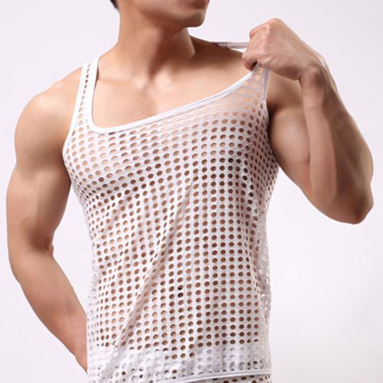 Men Underwear Stretchy Mesh Male Japan Style Pure Color Undershirt for Bathroom