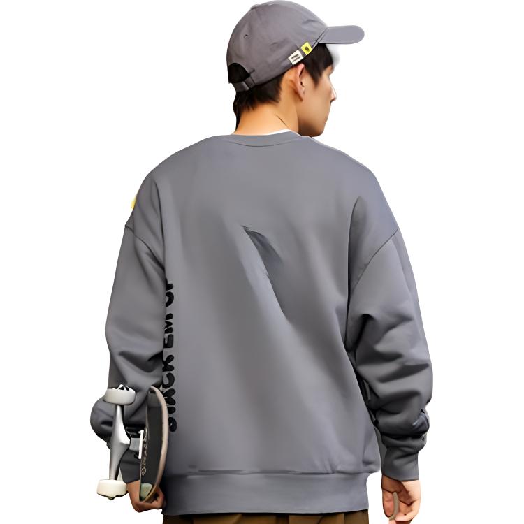 Li Ning Skateboard Series Fun Cartoon Print Warm Fleece Pullover Sweatshirt Unisex sweatshirt Gray AWDRF81-1