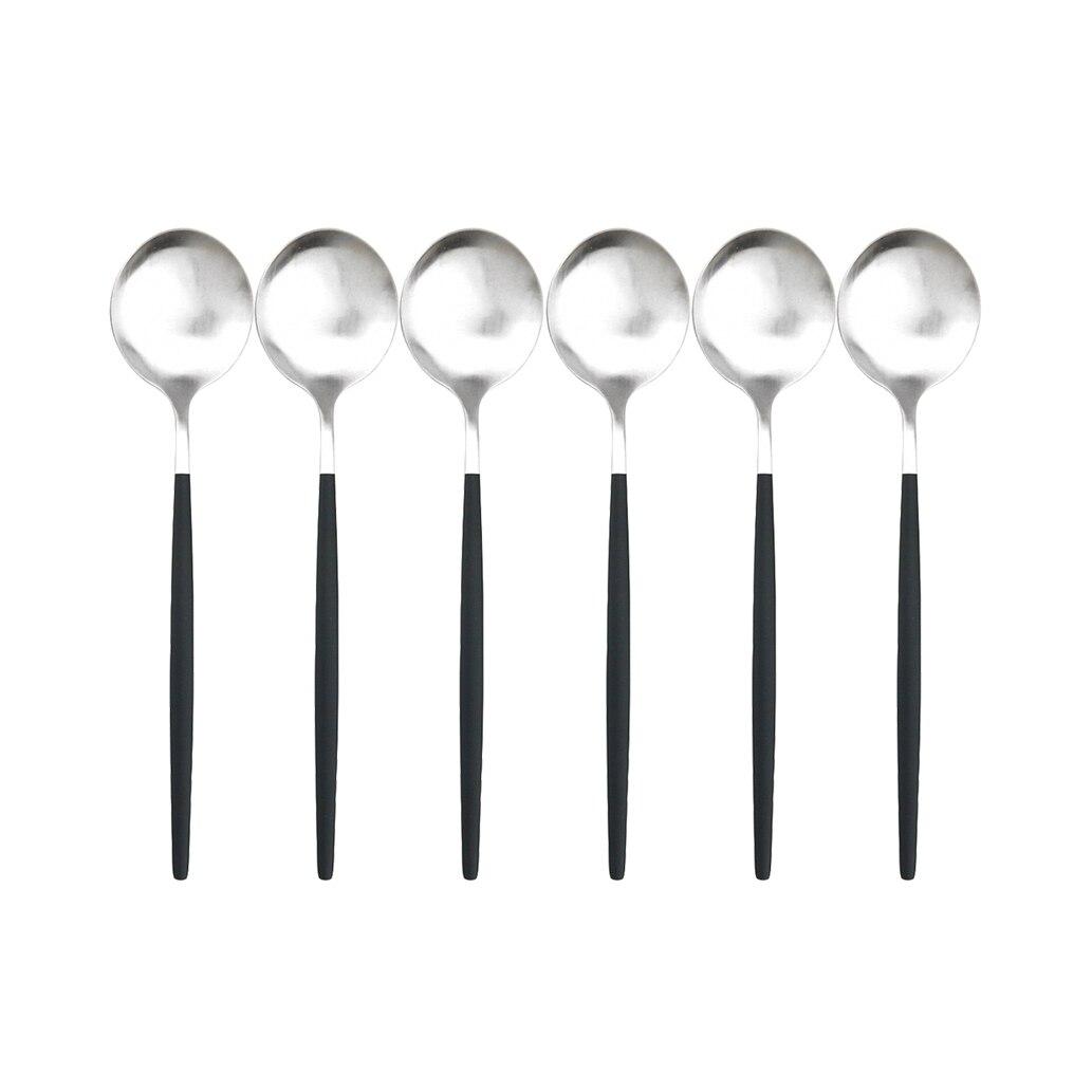 

6 шт., набор ложек розового золота, матовая ложка для супа из нержавеющей стали, обеденный набор, ложка для кофе, ложка для фруктов, столовая посуда для салата, набор столовых приборов