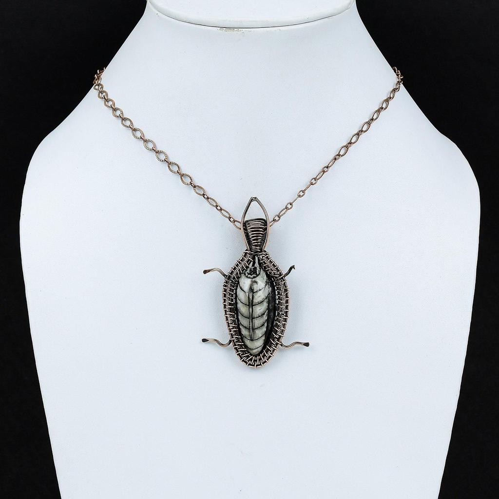 Orthoceras Fossil Pendant Copper Wire Wrapped Pendant Gemstone Pendant Copper Jewelry Unique Design Pendant Handmade Jewelry Gift For Women