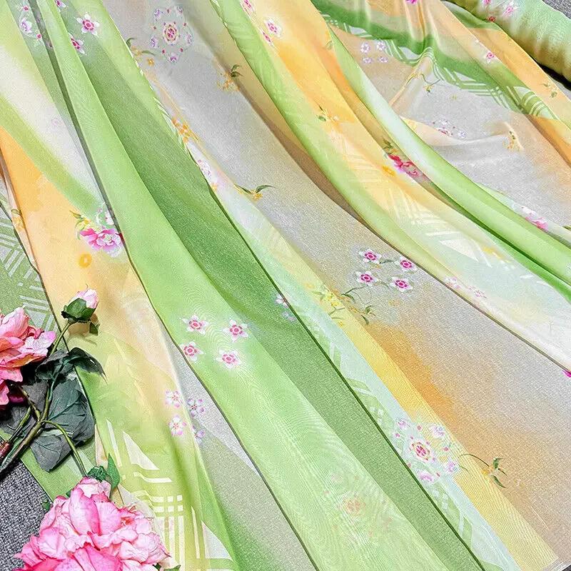 Gradient Color Chiffon Fabric Diy Rainbow Christmas Flowers Print for Hanfu Dress Skirt Shirt Sewing Cloth Sold By The Meter