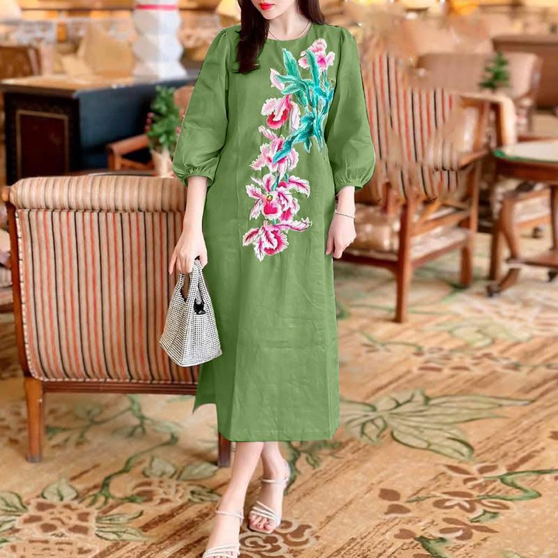 

ZANZEA Женское повседневное платье с круглым вырезом и рукавом 3/4, свободного кроя, с принтом 5XL