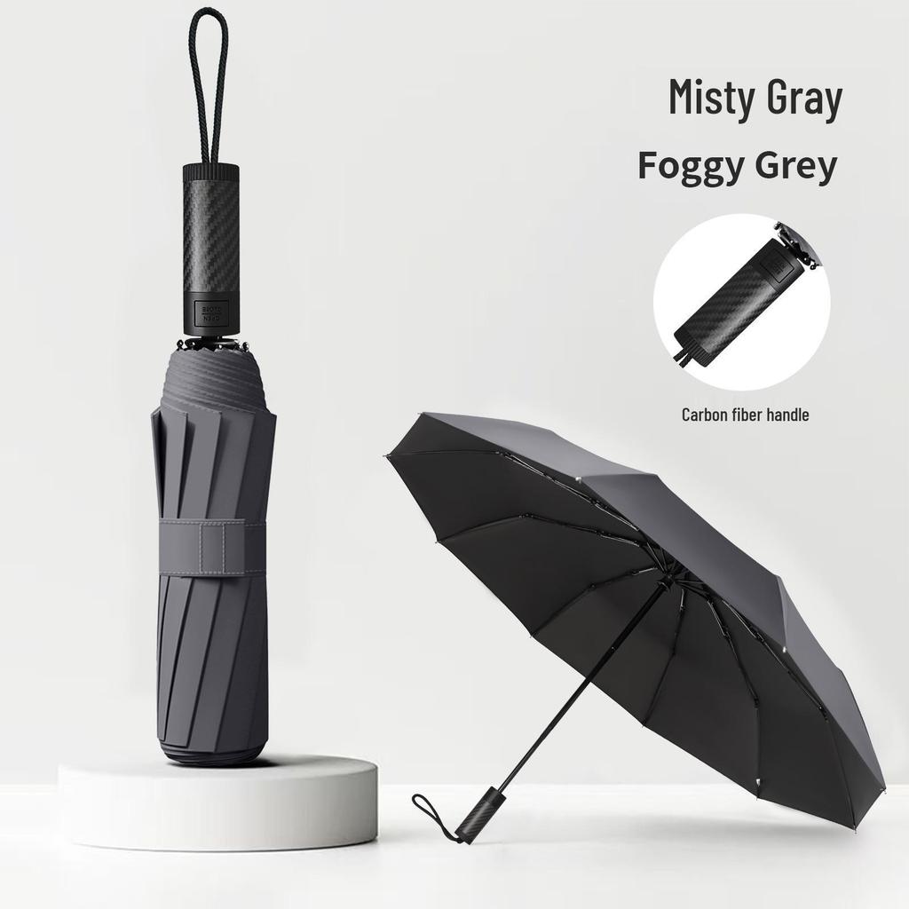Men's 10-Rib Carbon Fiber Automatic Folding Umbrella with UV Protection