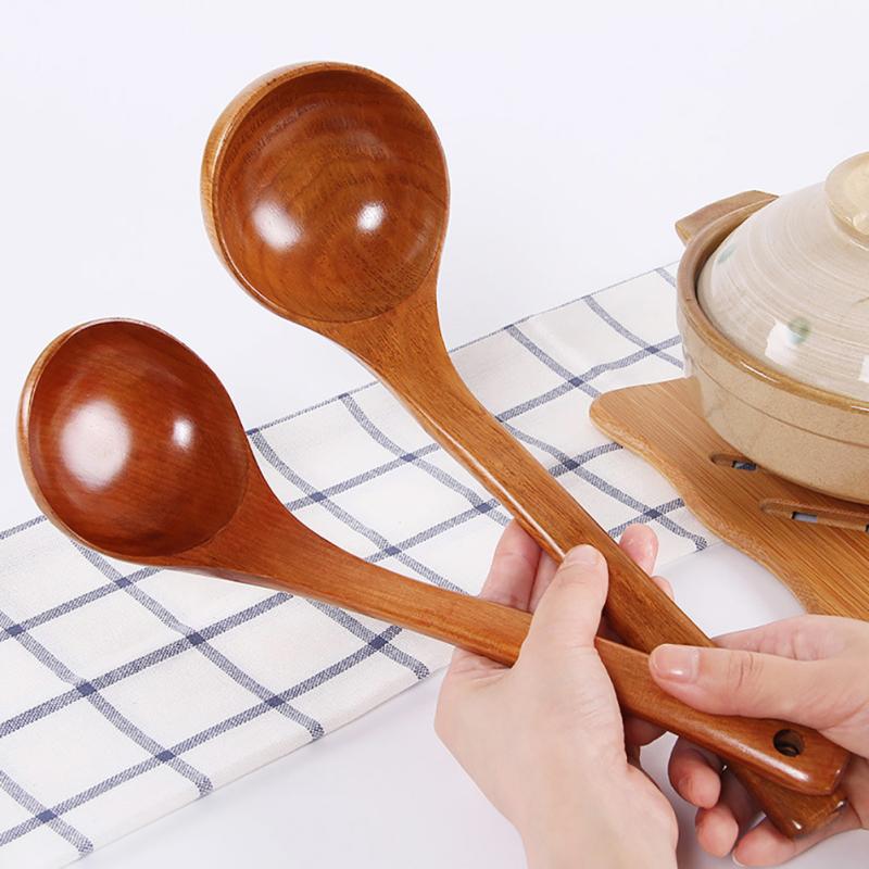 Natural Wood Soup  Spoon Soup Ladle Long Handle For Soup Coffee Salad Desserts Snacks