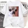 Chihuahua Pondering Funny Meme T Shirt Wounisex Unisex Funny Cat Grpahic T Shirts Summer Short Sleeve Cats Lovers T-Shirt  Tops