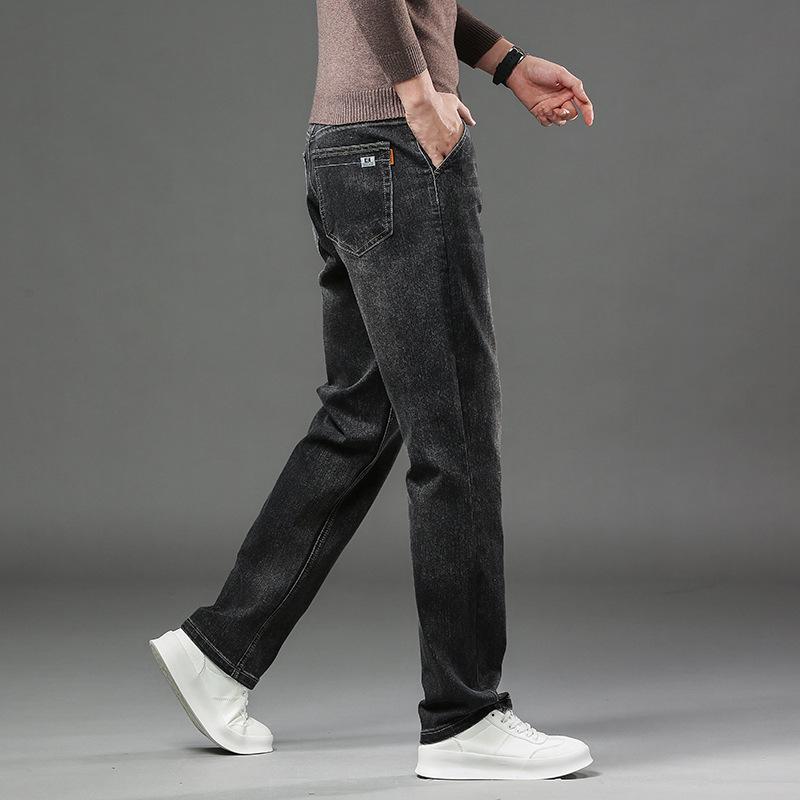 JYL New jeans men's wide straight hair spring and autumn thick elastic trousers