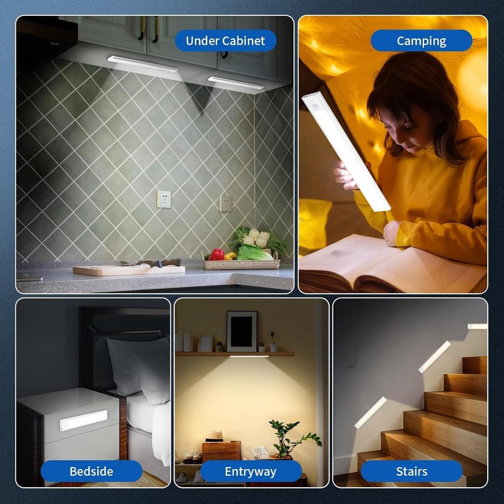 Motion Sensor 3 Color LED Bar Indoor LED Cabinet Light USB 3 Color Stepless Foot Entrance Easy High High Long No Wiring 2 Pack X-AMISA Light, 30cm,