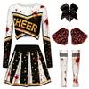 Zombie Cheerleading Uniform Women's Long-sleeve Cheerleader Performance Top Short Skirt Pom-pom Halloween School Student Costume