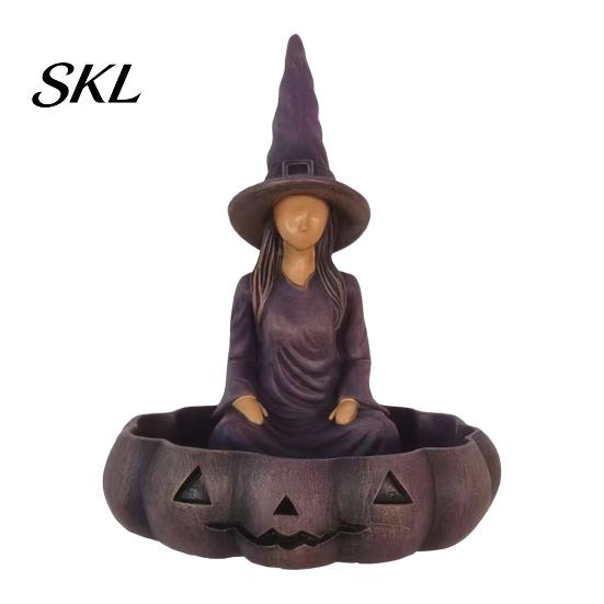 Gruselige Schmuckschale Halloween Gesichtlose Hexe Aufbewahrungsschale, Harz Kürbis Süßigkeitenschale, Figur Retro Aschenbecher Schreibtisch-Organizer für Süßigkeiten Schlüssel