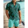 Men's Summer Tropical Flower Hawaiian Shirt, Palm Leaf Print Short-Sleeve Shirt and Shorts Set