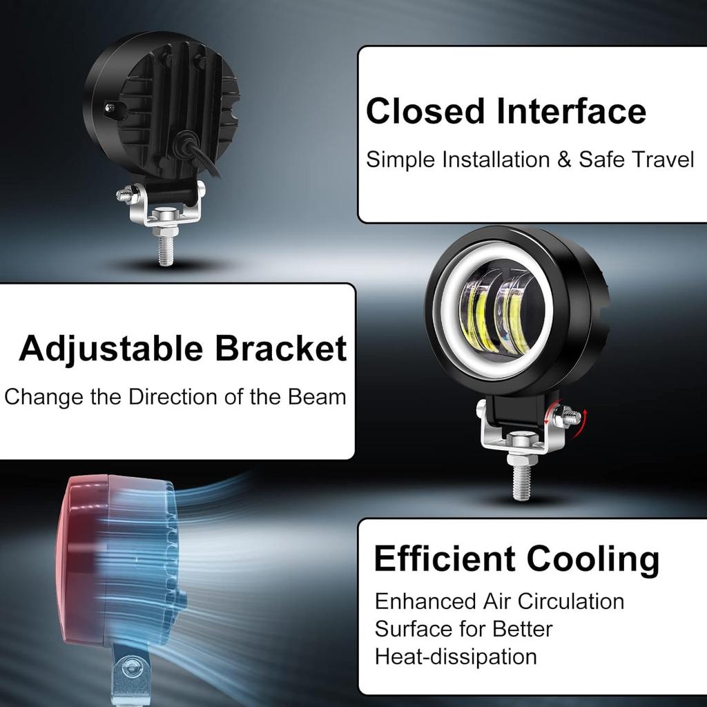 Biqing Motorcycle Fog Lights with Cut Lines, 12V/24V, LED, IP68 Waterproof, Auxiliary Light, 50,000 Hours Lifespan (White + Amber)