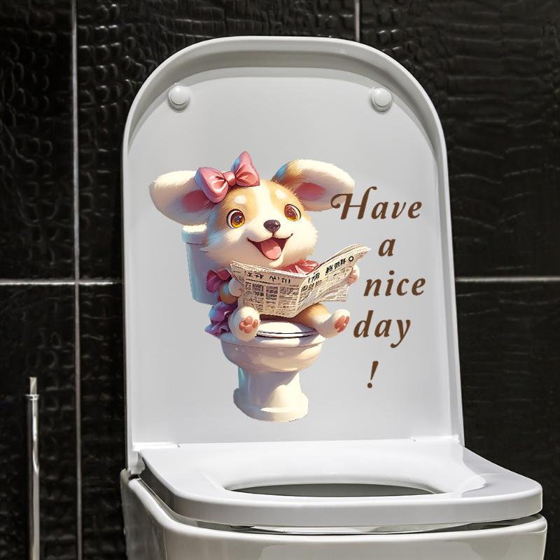 3D-Effekt Niedliches Tier Toilettenaufkleber Niedliche Katze Hund Badezimmer Toilettensitzbezug Aufkleber PVC Zubehör Für Zuhause Badezimmerdekoration