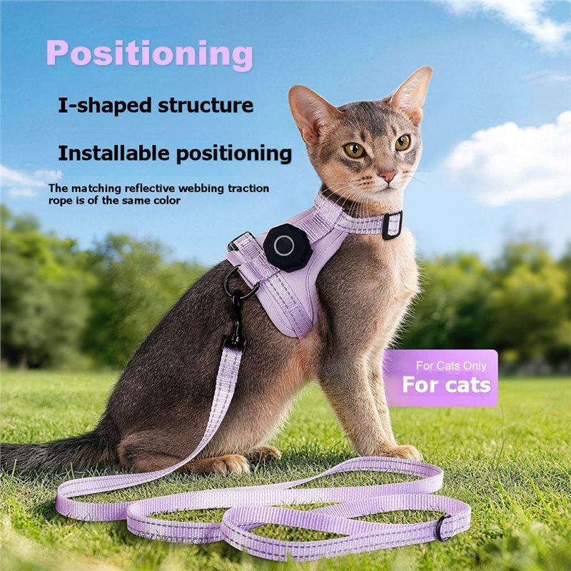 ABKP-Escape-Proof Cat Harness XS With For Airtag Holder Reflective Adjustable Kitten Vest For Outdoor Walking Cat