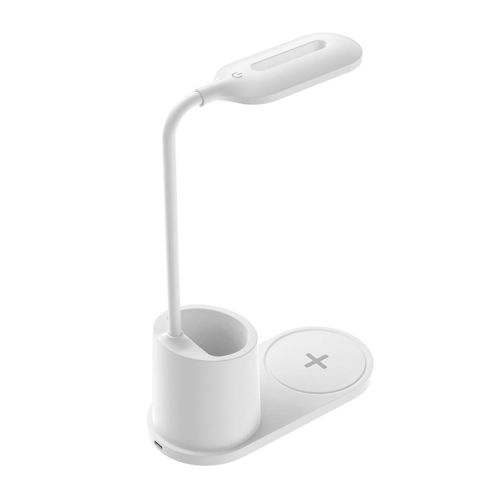 3-in-1 Pen Holder Desk Lamp with 15W Wireless Fast Charging, QC2.0 Protocol, TYPE-C Power, 360° Flexible Pole & 3-Color Stepless Dimming