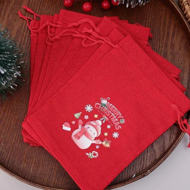 1/10x Christmas Burlap Drawstring Gift Bags Small Gift Storage Packaging Bundle Pocket Kids Pouch Xmas Party Favors Decoration