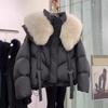 Módní kožešinový límec Zimní ženy Bílá bunda Dámy Vintage Krátký zateplený kabátek Parka Svrchní oblečení