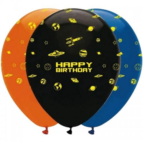 Creative Party Space Blast Latex All-Over Print Happy Birthday Balloons (Pack of 6)