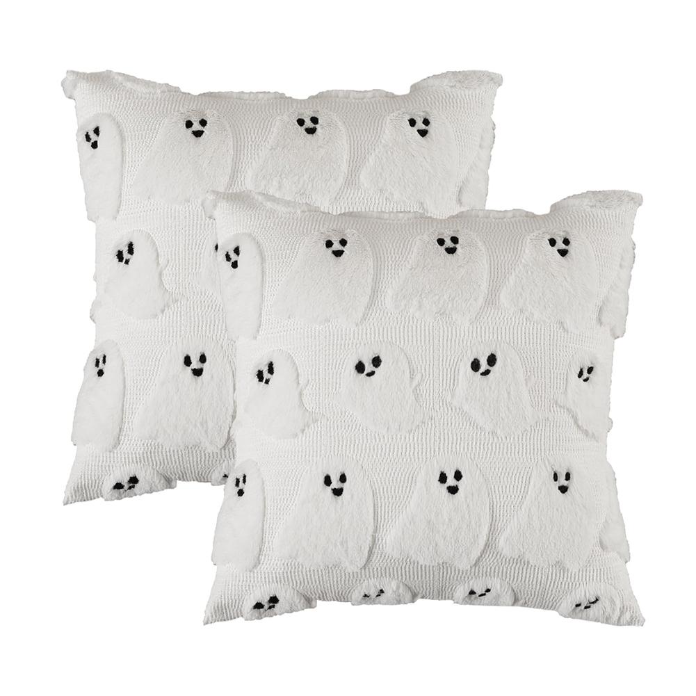 2Pcs Halloween Throw Pillow Cases 18x18 In Faux Fleece Cushion Cover Decorative Cushion Cover for Living Room Bedroom Sofa