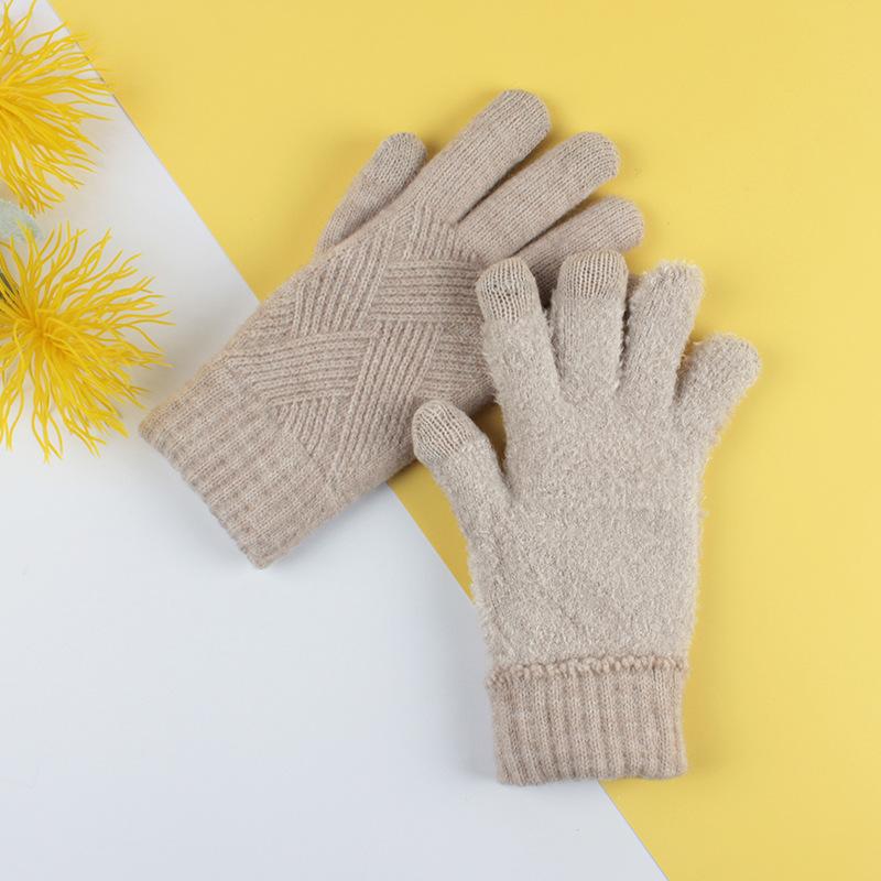Adult Winter Touch Screen Knitted Gloves for Women Double Layer Plus Velvet Warm Cold proof Five Finger Gloves Riding Anti Slip Gloves for Men