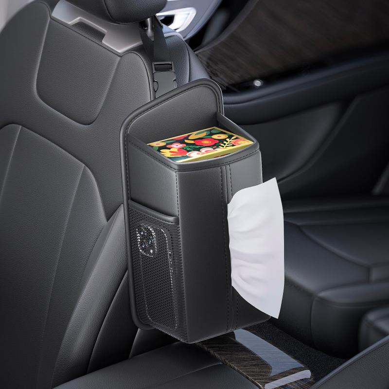 Car Seat Side Organizer Multifunctional Tissue Box Holder with Storage Pouch Universal Fit for SUV Sedan Truck Road Trips