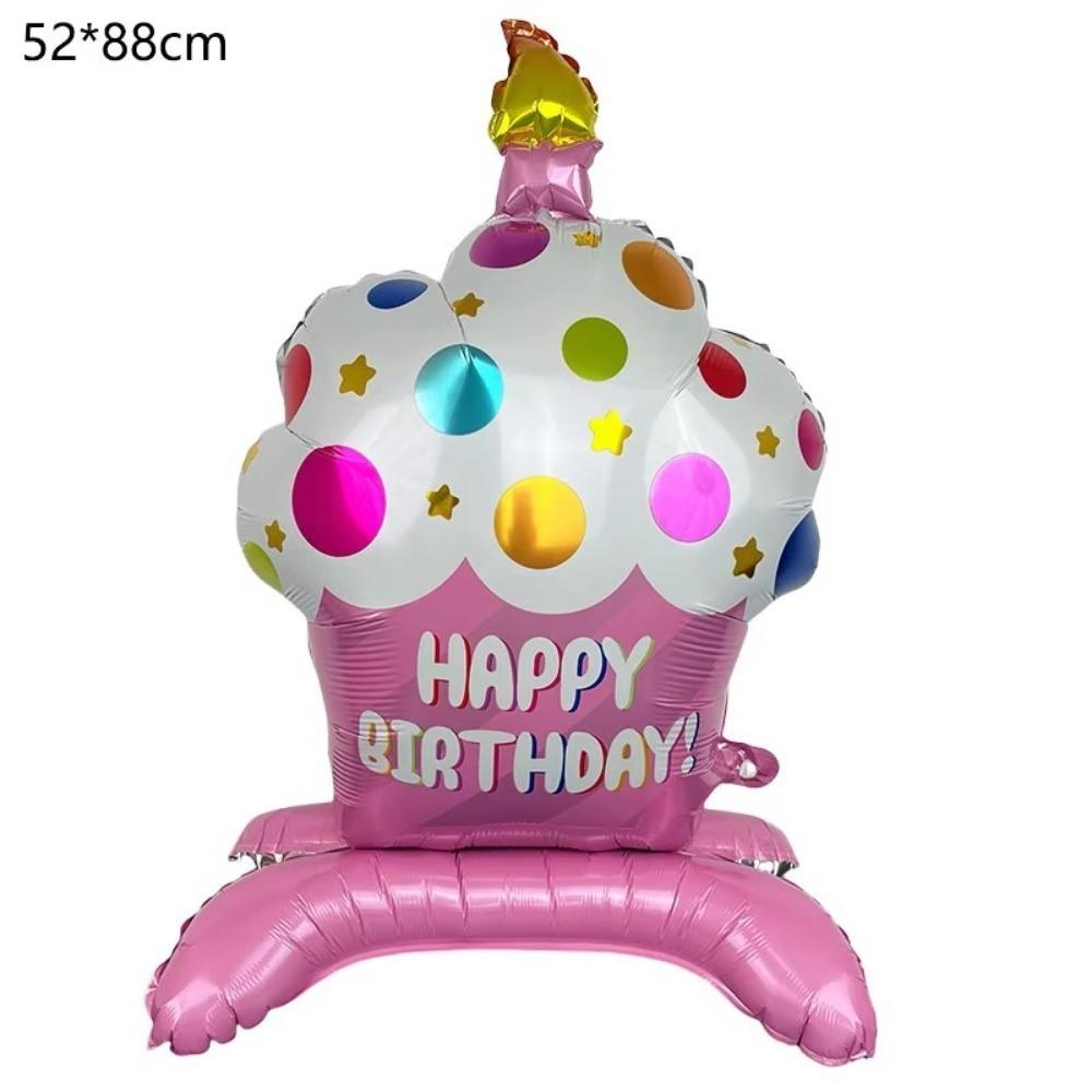 New Stand Cake Balloons Large Pink Blue Aluminum Film Balloon Happy Birthday Balloon Background Decoration
