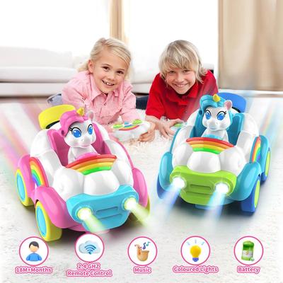 2pcs Remote Control Cars 2.4Ghz RC Cars Kids Unicorn Car Toys With Colored Lights, Music And Sound For Ages 2-6 Toddler